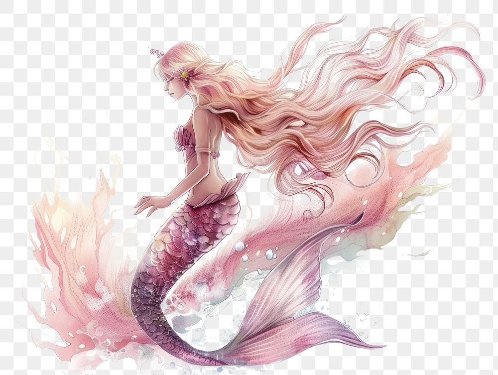 PNG Fantasy Mermaid illustrated drawing female.