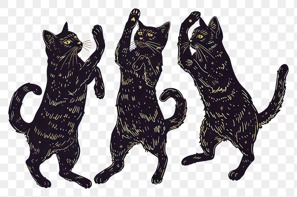 PNG Three playful black cats illustration