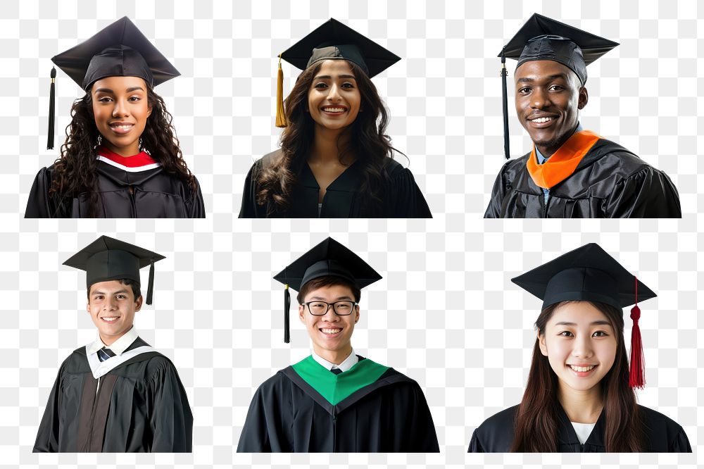 PNG graduation student portrait design element set, transparent background