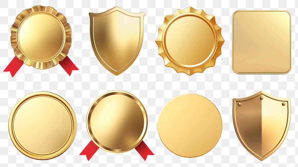 PNG golden badge design element set, transparent background