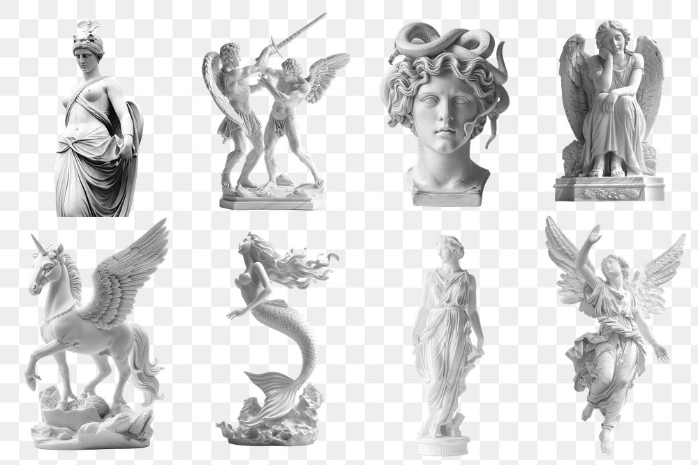 PNG aesthetic statue element set, transparent background