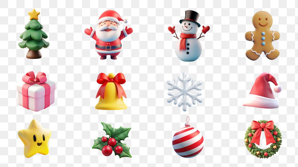 PNG 3D christmas element set, transparent background