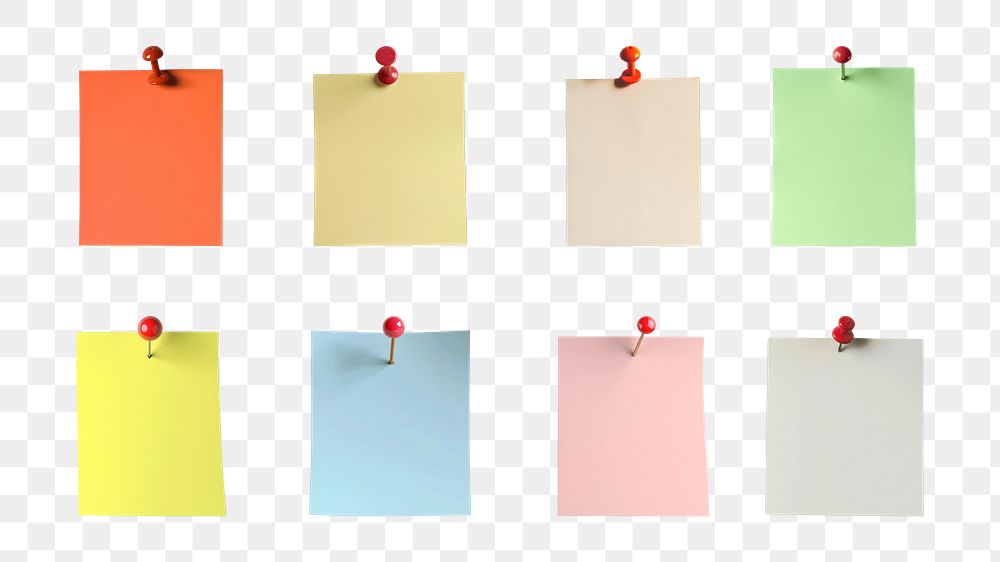 PNG pinned notepad element set, transparent background