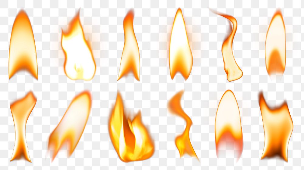 PNG Lighter flame element set, transparent background