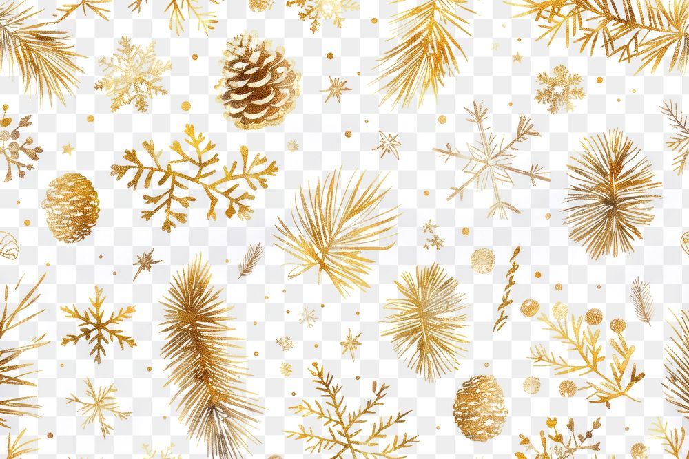 PNG Glittering gold pine branches pattern illustration snowflakes.