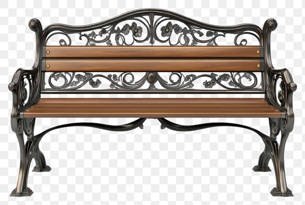 PNG Elegant ornate wooden bench