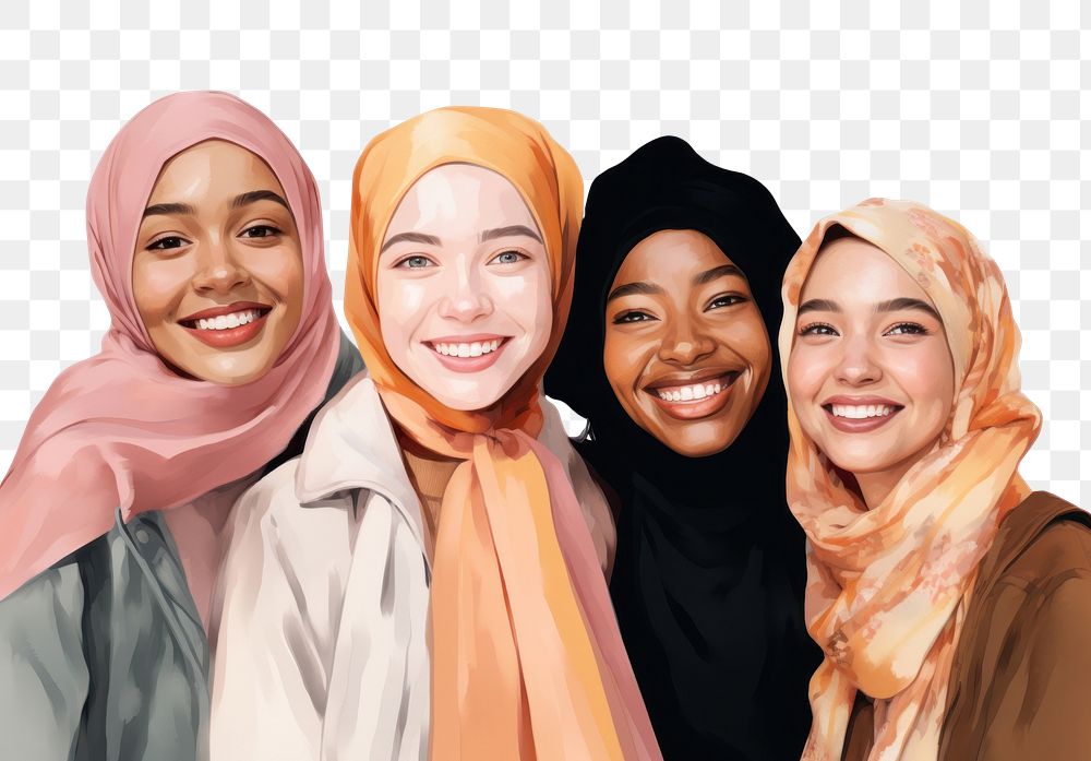 PNG Diverse women smiling smile hijab scarf. 