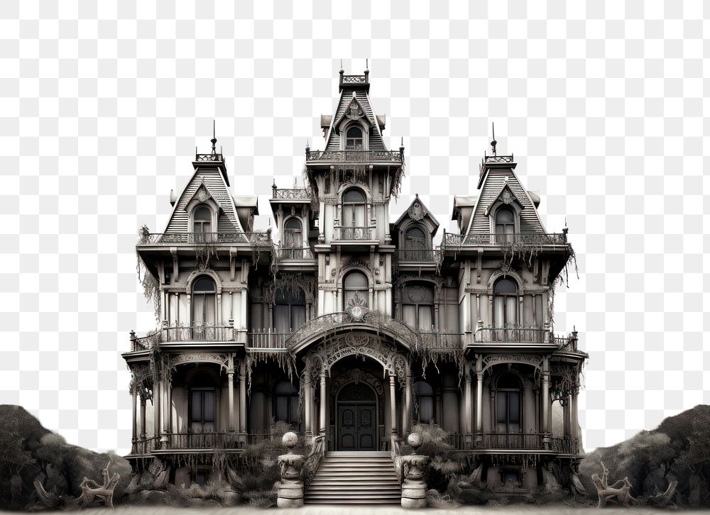 PNG Haunted mansion architecture building outdoors. AI generated Image by rawpixel.