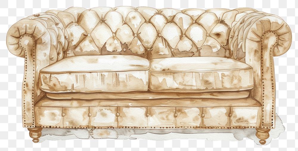 PNG Vintage watercolor chesterfield sofa illustration