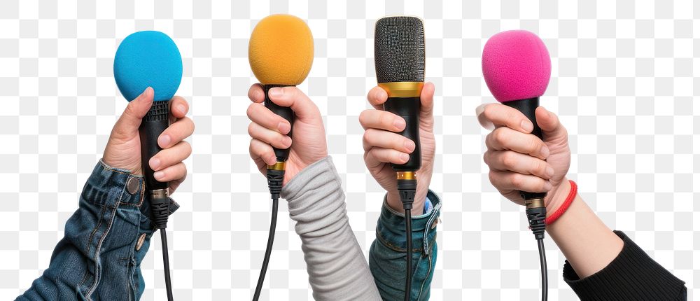 PNG Colorful microphones held by hands