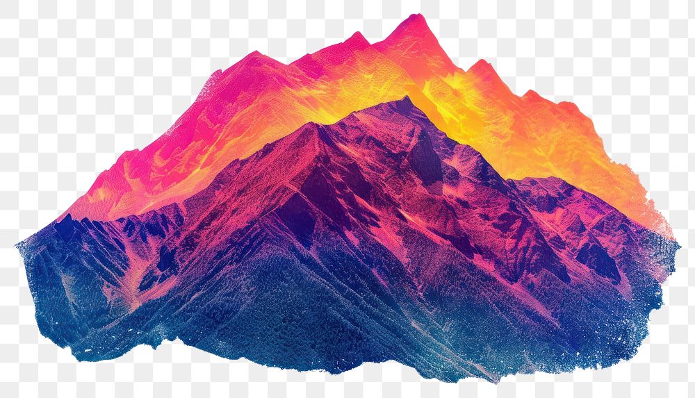 PNG Mountain Risograph style volcano nature white background.