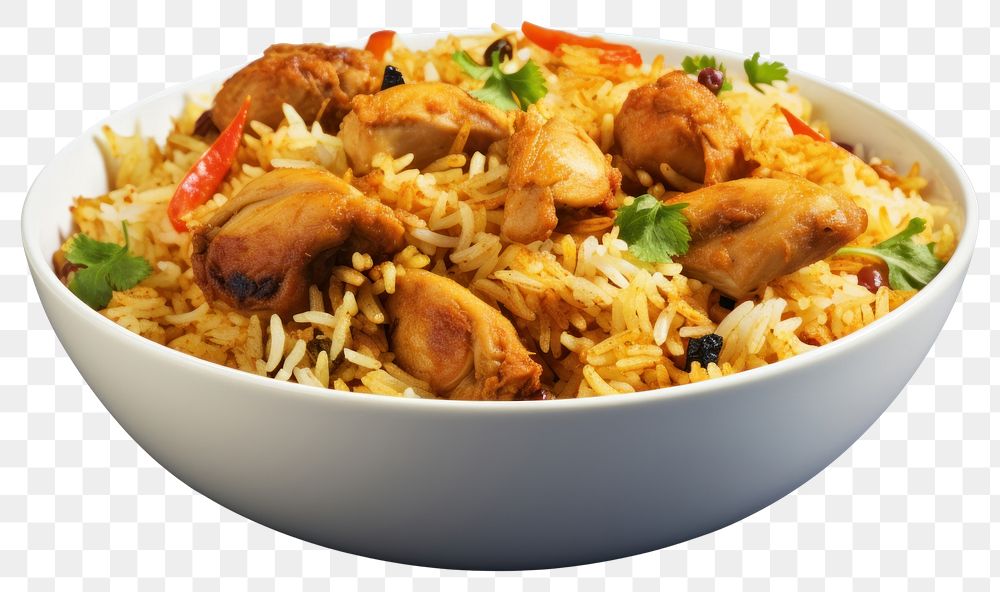 PNG Chicken biryani food meal rice.