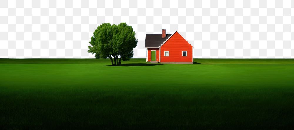 PNG Red house green field border, transparent background