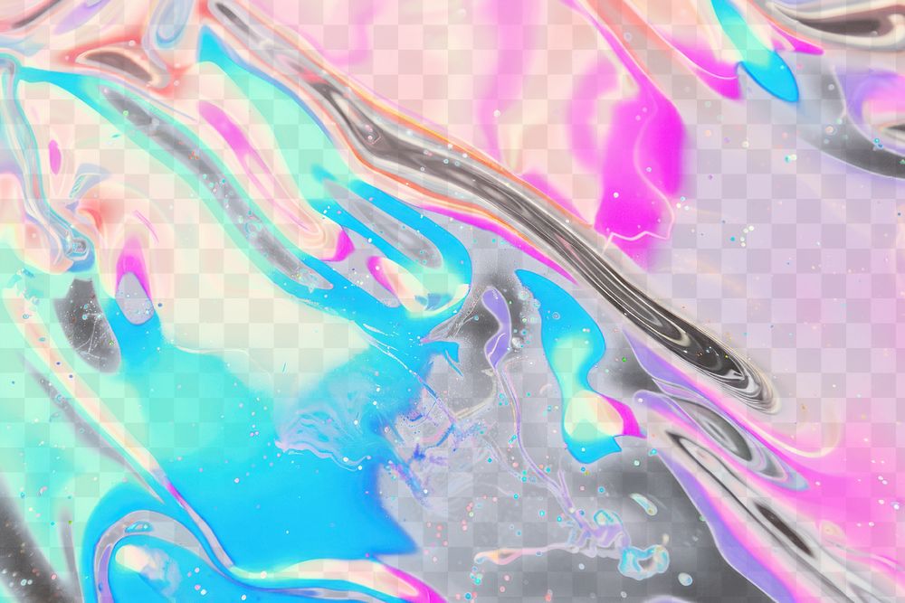 Vibrant abstract holographic fluid png overlay effect, transparent background