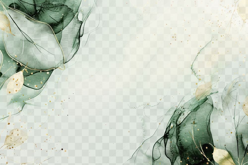 Elegant abstract green watercolor  png overlay effect, transparent background