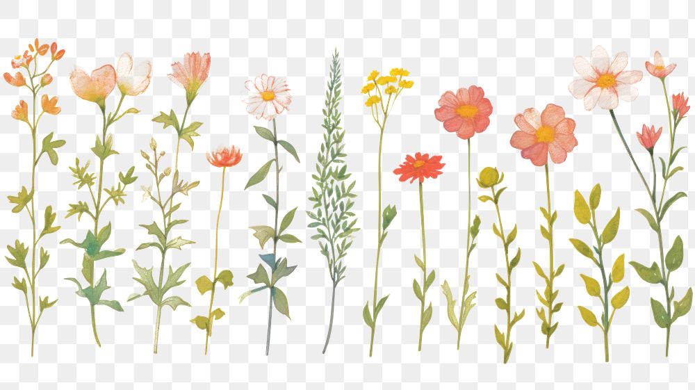 PNG Flowers as divider watercolor illustrated graphics painting.