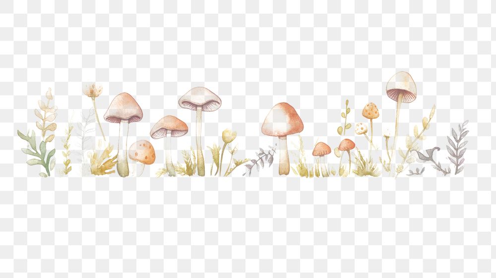 PNG Mushrooms with flowers as divider watercolor amanita fungus agaric.