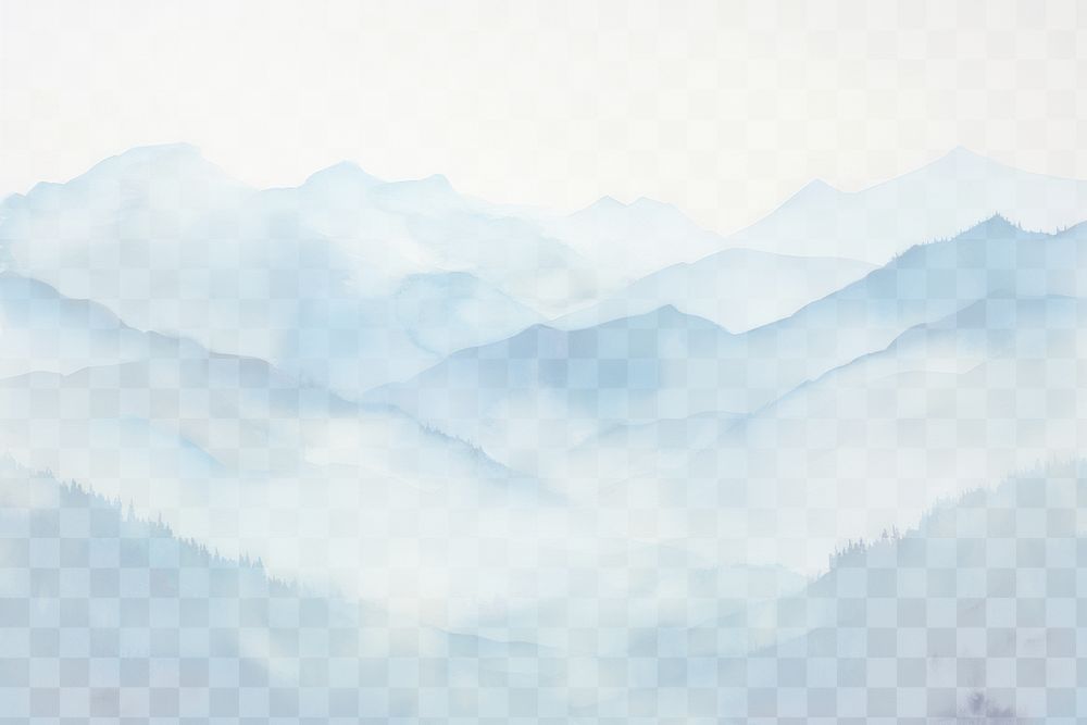 Serene misty blue mountain  png paint texture overlay, transparent background