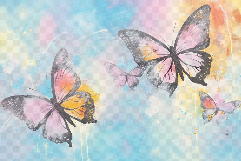 Colorful butterflies abstract  png paint texture overlay, transparent background