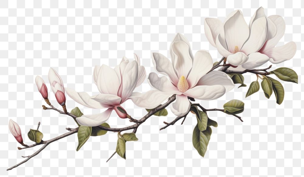 PNG Botanical illustration magnolia flower blossom plant.