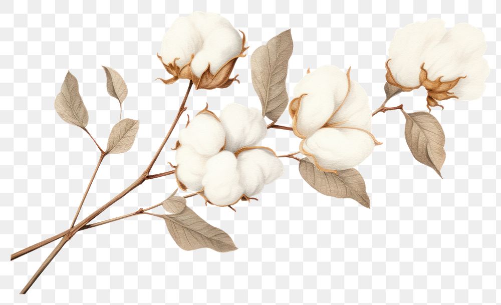 PNG Botanical illustration cotton flower white inflorescence freshness.