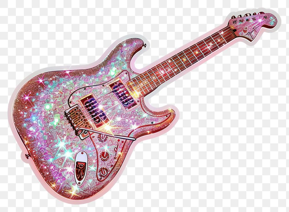 PNG Glitter guitar flat sticker musical instrument electric guitar.