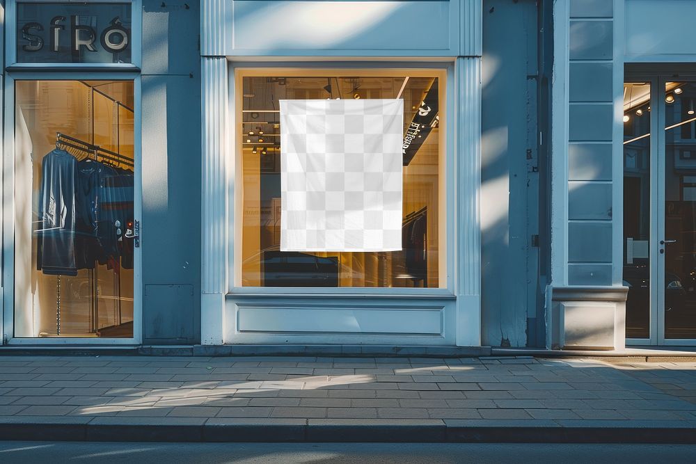 Storefront window png ad sign mockup, transparent design