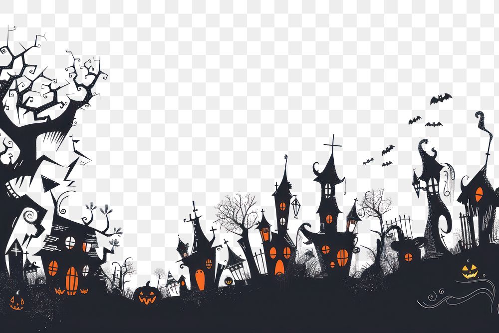 PNG Spooky Halloween village illustration