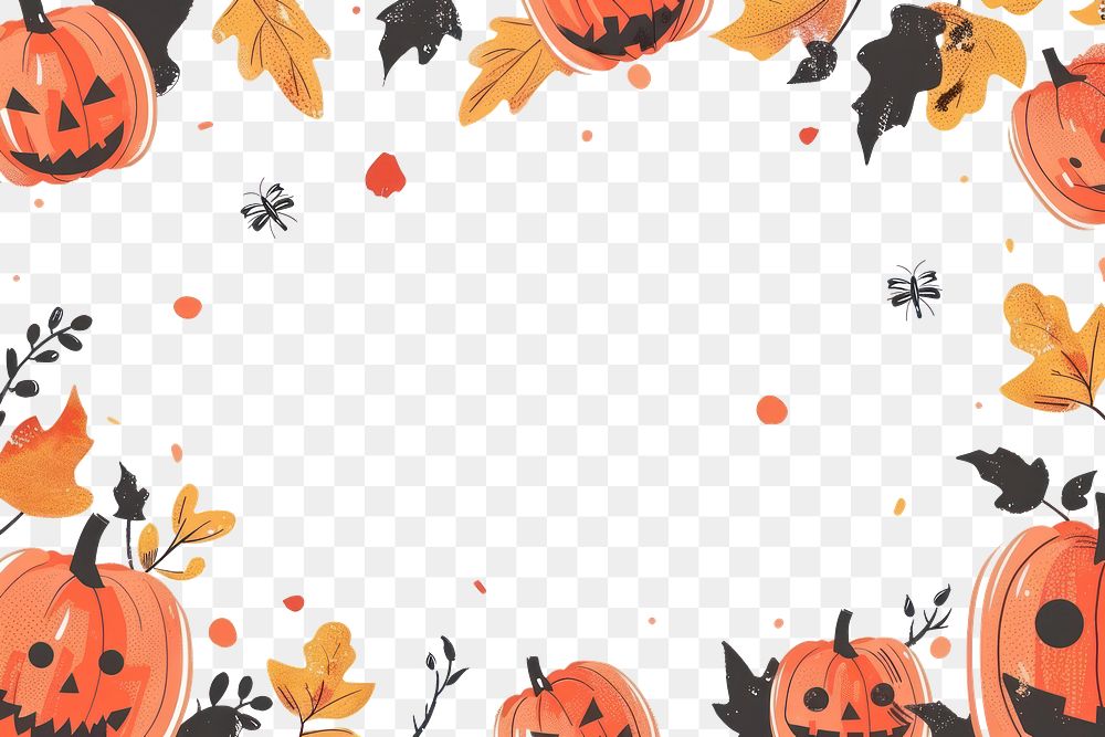 PNG Halloween pumpkins autumn leaves frame