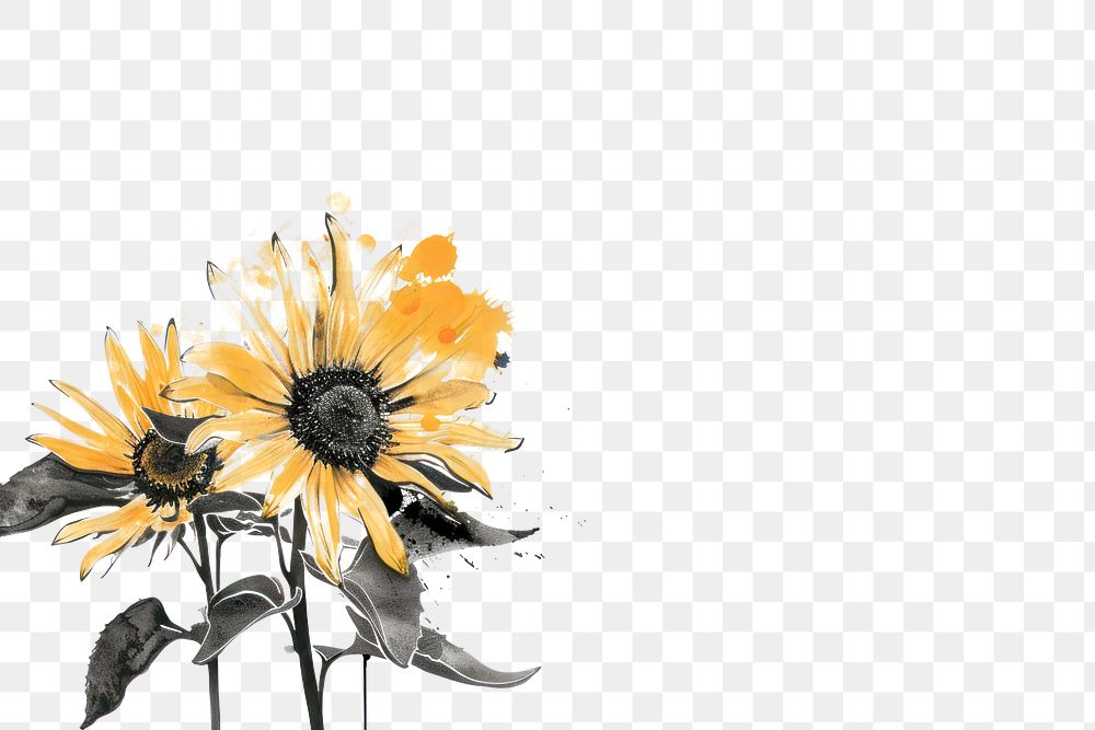 PNG Sunflower Japanese minimal art asteraceae blossom.