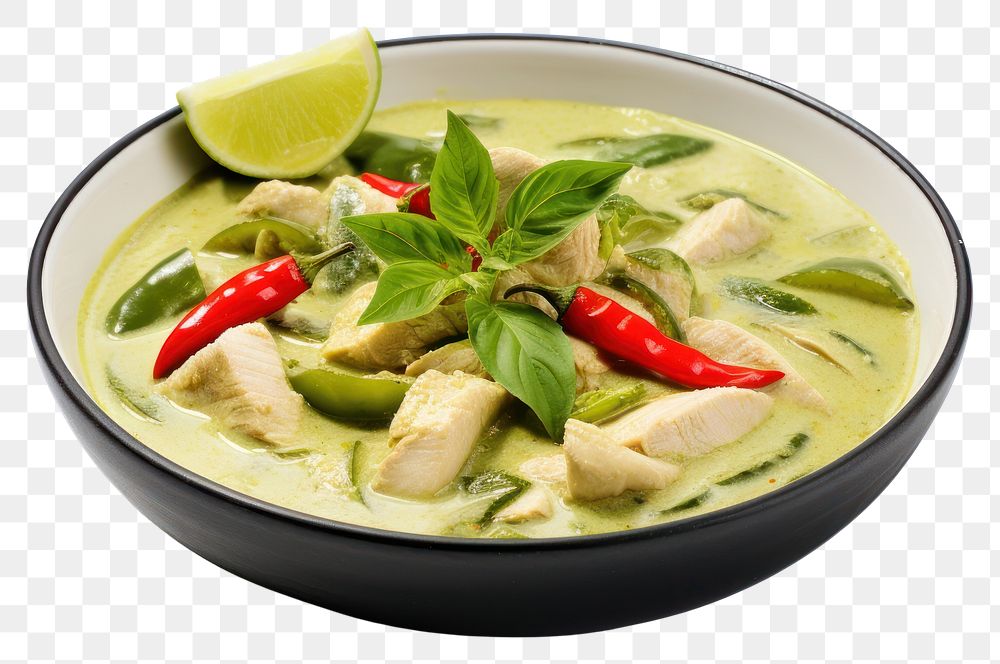 PNG Thai green curry plate food soup.