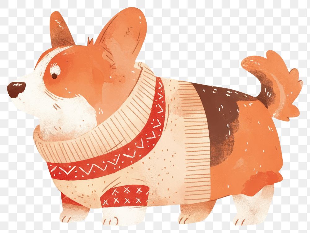 PNG Cute corgi wearing cozy sweater