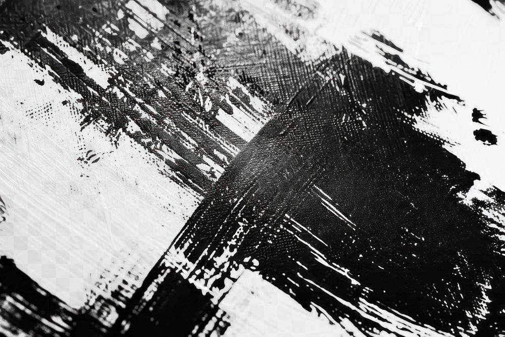 Abstract black and white  png paint texture overlay, transparent background