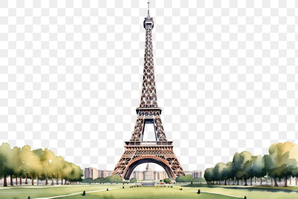 PNG Eiffel Tower landmark tower watercolor.