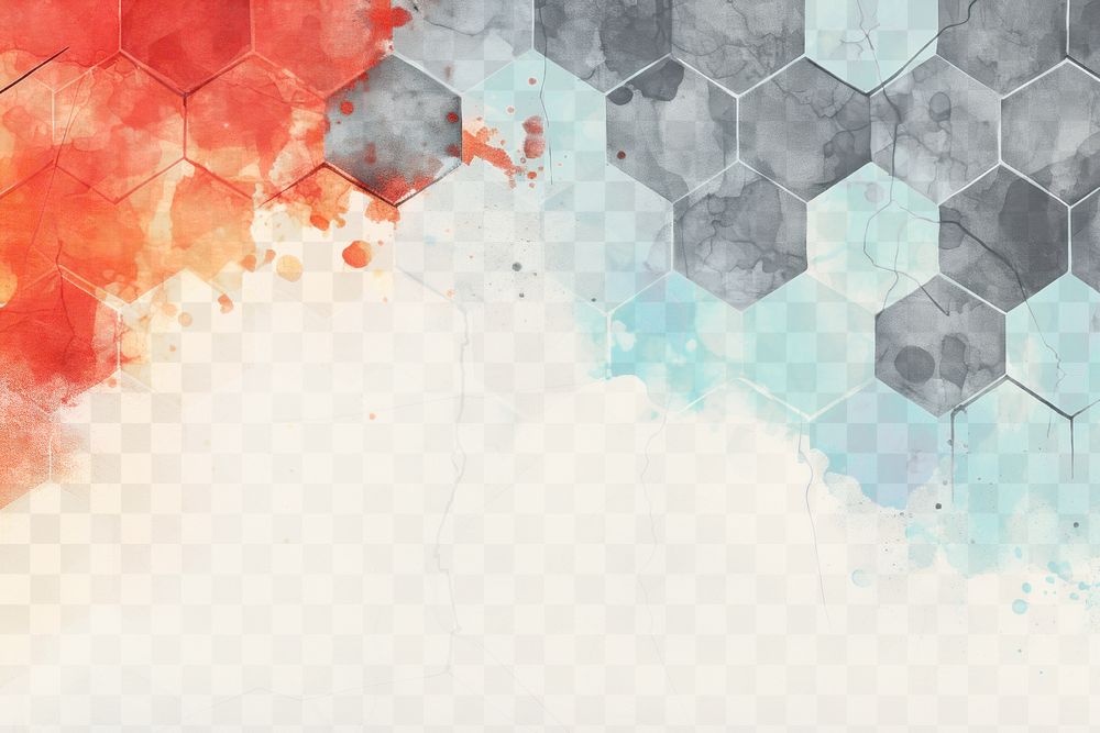 Vibrant abstract hexagonal watercolor  png paint texture overlay, transparent background