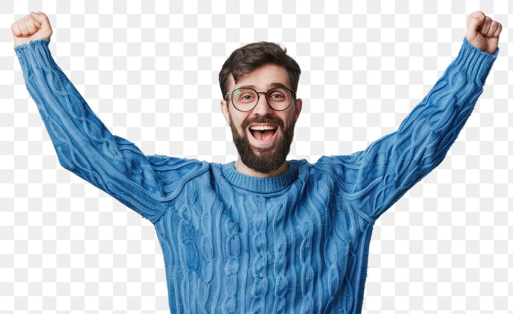 PNG Happy man in blue sweater