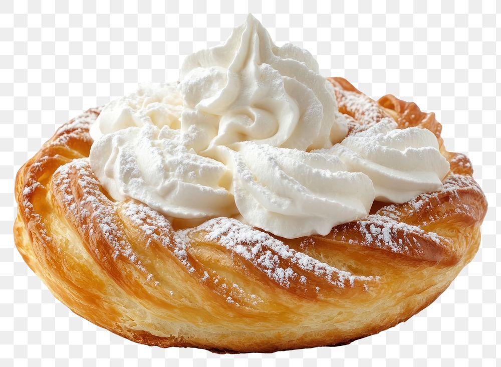 PNG Danish with whipping cream on top dessert pastry confectionery.