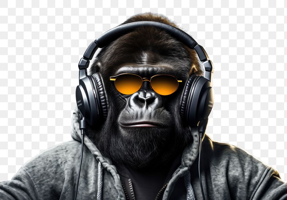 Gorilla glasses headphones portrait. 