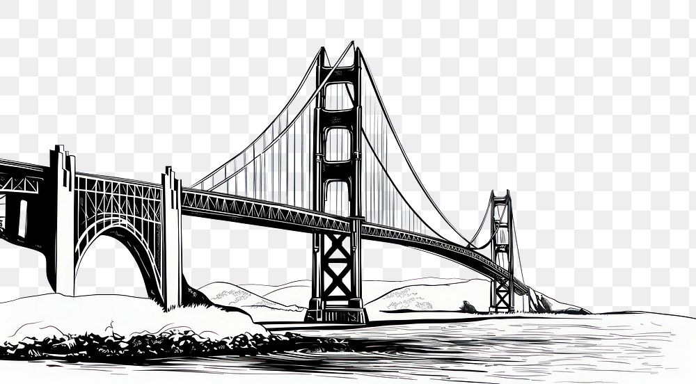 PNG A Golden gate illustration landmark bridge.