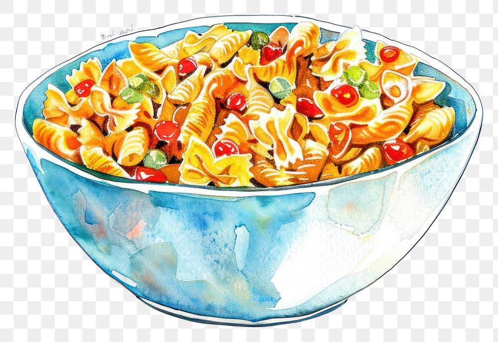 PNG  Colorful pasta in blue bowl