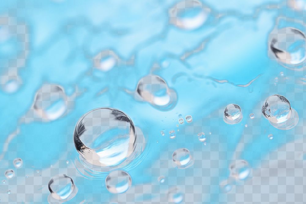 Abstract  droplets on blue png water overlay effect, transparent background