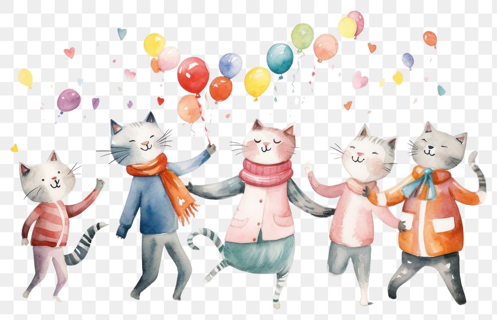 PNG Cat family animal balloon drawing. 