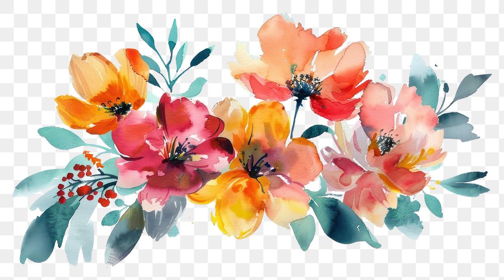 PNG Vibrant watercolor floral illustration