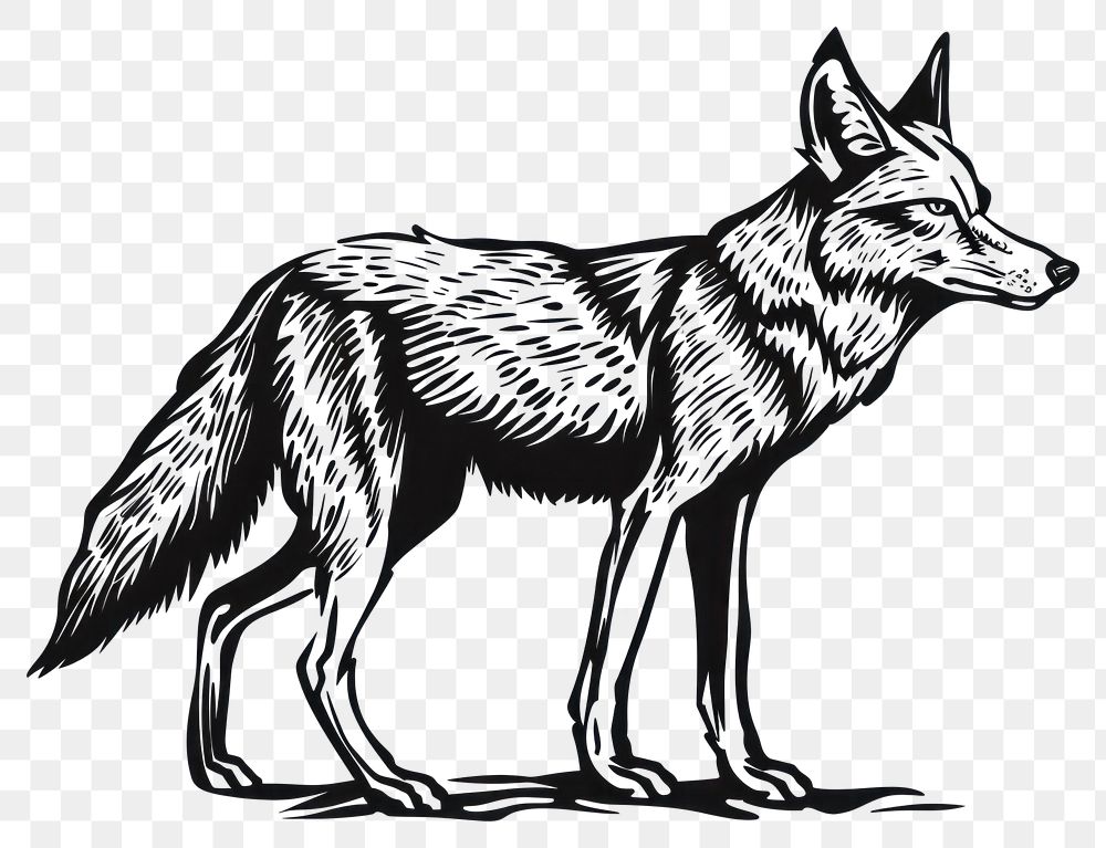 PNG Stylized black and white coyote illustration