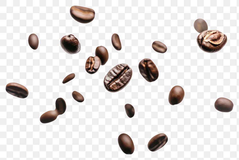 PNG Coffee beans floating background isolated white.