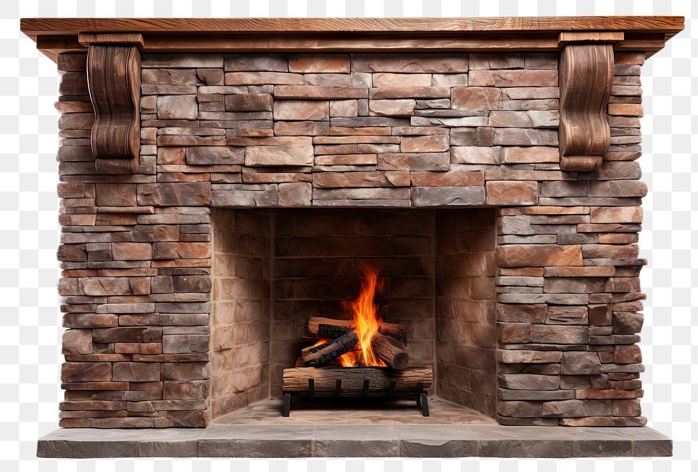 PNG  Brick stone fireplace hearth brick white background. 