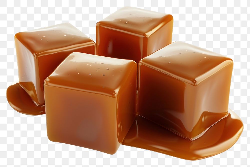 Delicious caramel cubes melting gracefully.