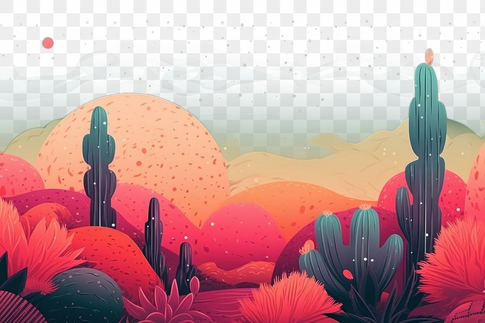 PNG Vibrant surreal desert landscape illustration border, transparent background