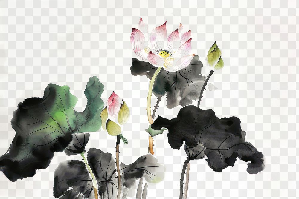 PNG Lotus Japanese minimal painting art graphics.