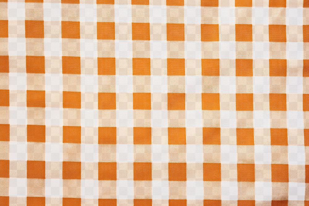 Orange checkered picnic tablecloth fabric texture png overlay effect, transparent background